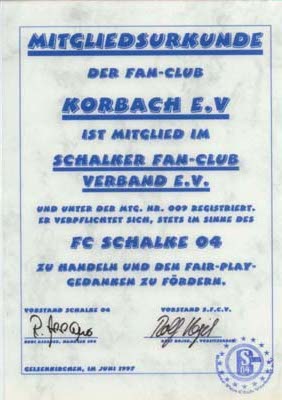 Mitgliedsurkunde im SFCV