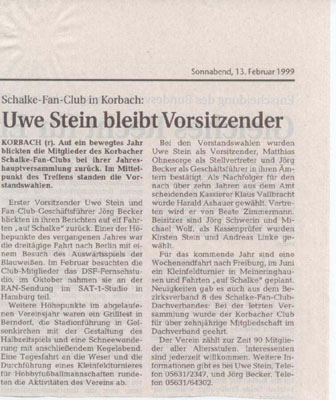 Zeitungsartikel zur Jahreshauptversammlung 1999