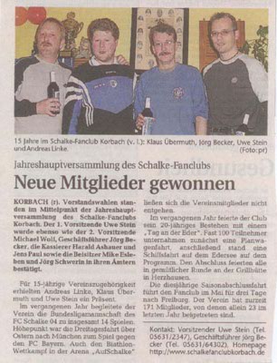 Zeitungsartikel zur Jahreshauptversammlung 2005