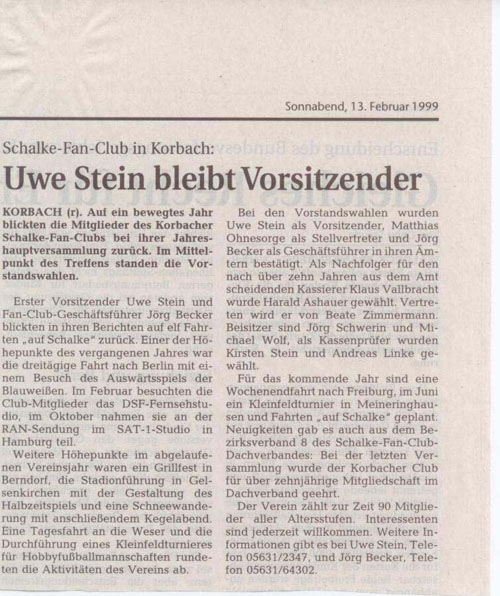 Zeitungsartikel zur Jahreshauptversammlung 1999