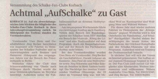 Zeitungsbericht über die Jahreshauptversammlung 2003