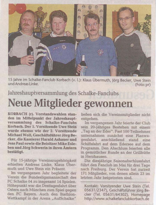 Zeitungsartikel zur Jahreshauptversammlung 2005